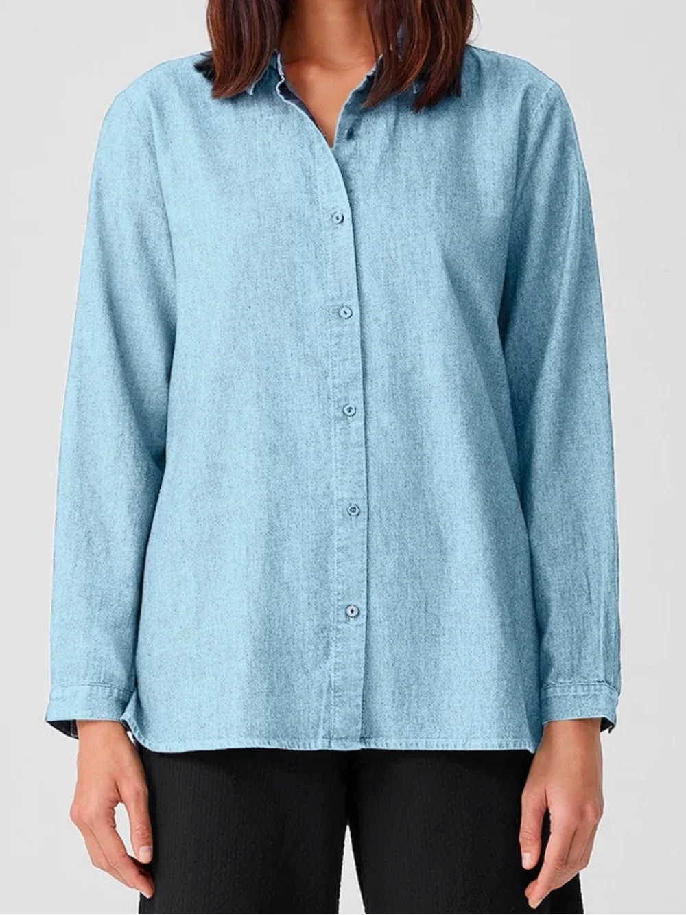 Eileen Fisher Airy Organic Cotton Twill Classic Collar Shirt in Washed Indigo 1X - Picture 1 of 7